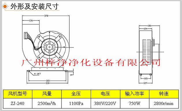 ZJ-240型號風淋室風機結(jié)構(gòu)圖及技術參數(shù)